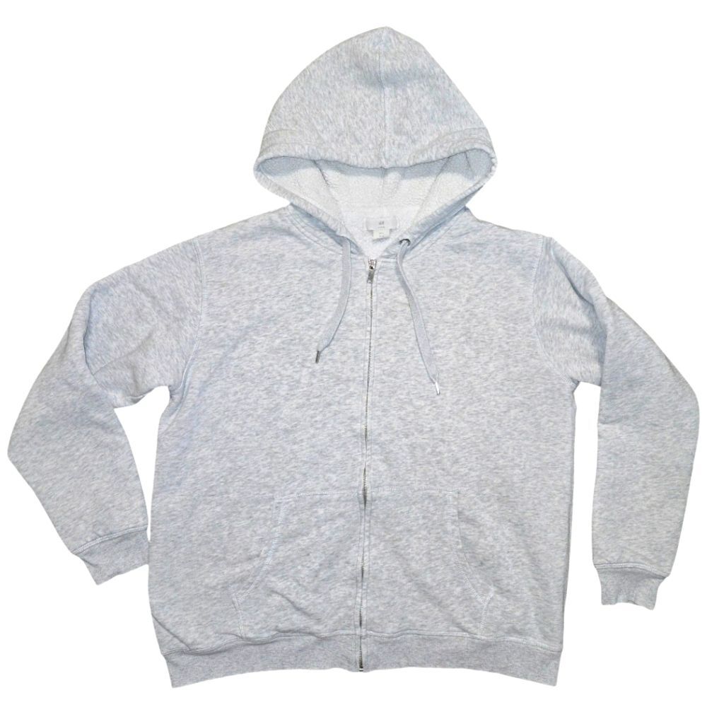H&M Heathered Gray Sweater Size Large Sherpa Soft Hoodie Athleisure Basic